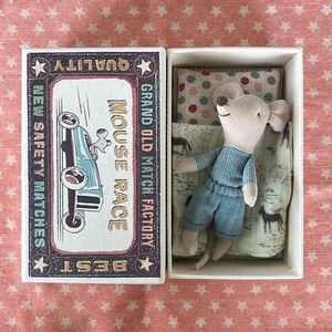 Maileg Little Brother Mouse in Box (Blue Jeans)